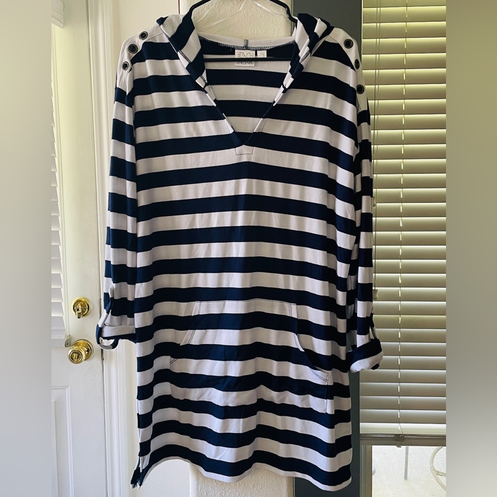 Beach Break Nautical Striped Hooded Tunic Coastal cover-up